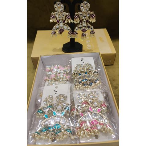 Dhwani Royal Kundan Pearl And Beads Meenakari Jhumki Earrings ...