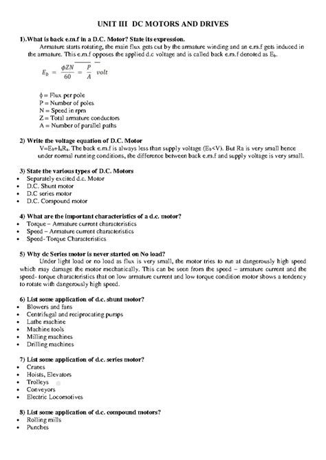 Unit III ED&A: Comprehensive Overview of DC Motors and Drives - Studocu