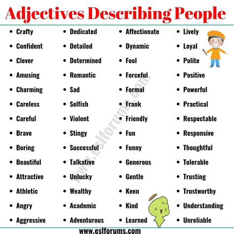 Adjectives to Describe a Person | Useful Appearance & Personality Adjectives - ESL Forums