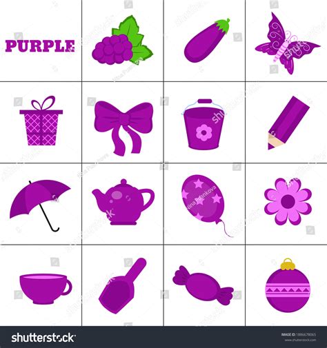 Learn Color Purple Objects Education Set: เวกเตอร์สต็อก (ปลอดค่า ...