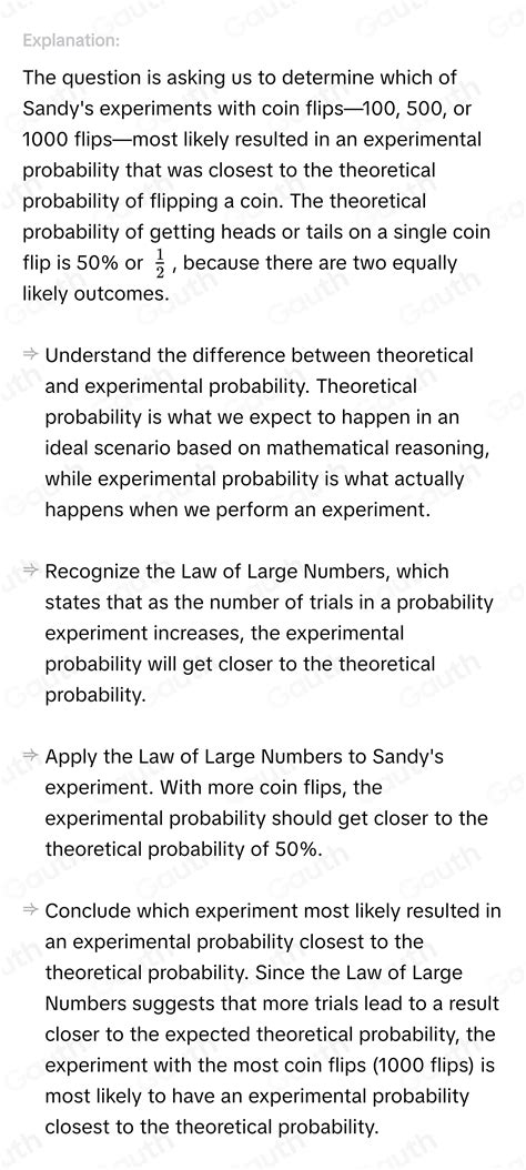 Solved: (Experimental Probability MC) Sandy used a virtual coin toss ...