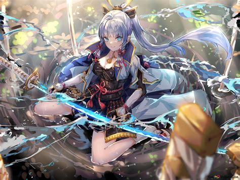 Blue Haired Anime Girl With Sword