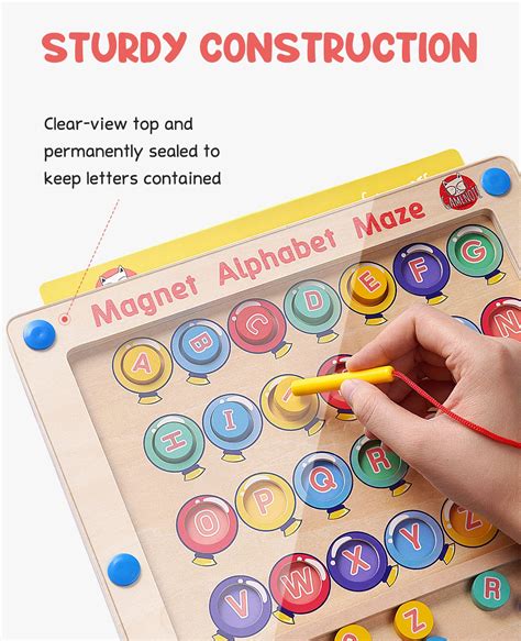 Gamenote Magnetic Alphabet Maze Board with 4 Activity Cards, Wooden ...
