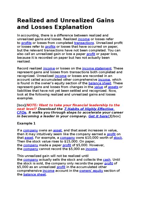 Realized vs. Unrealized Gains and Losses: A Comprehensive Guide - Studocu