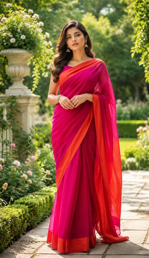 T.J. SAREES Pink and Orange Elegant Mall Cotton Daily Wear Saree with ...