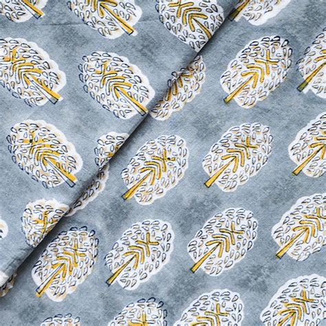 Pure Cotton Jaipuri Grey With Yellow Tree Hand Block Print Fabric ...