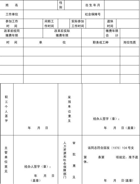 湖北省企业职工退休条件审批表201202_word文档免费下载_文档大全