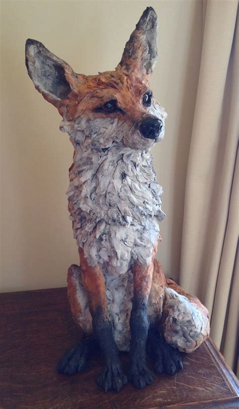 Paper Mache Fox Sculpture