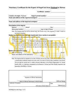 Fillable Online baphiq gov Veterinary Certificate for the Export of ...