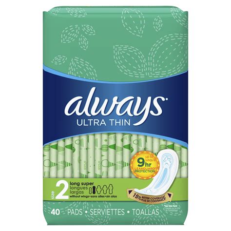 Always Ultra Thin, Size 2, Super Pads Without Wings, Unscented, 40 ...