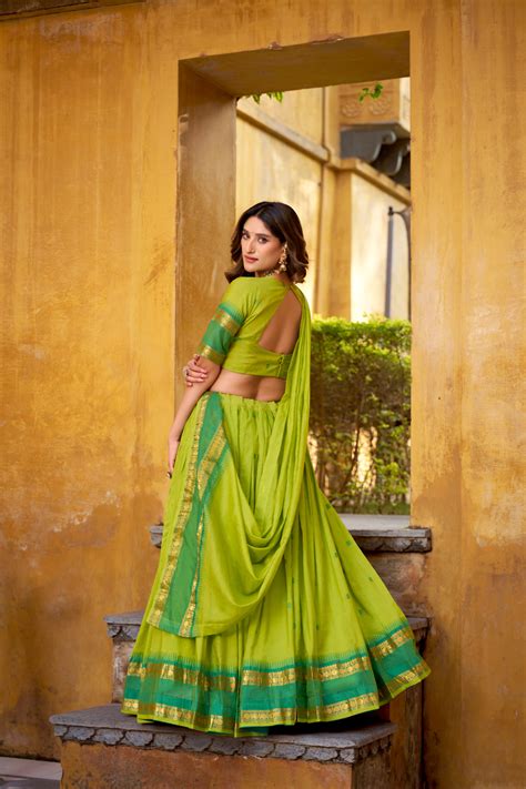 Nitriya Green Color Pure Chanderi Zari Weaving Half Saree Lehenga Chol ...