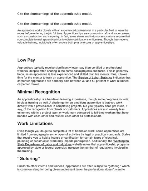Cite the shortcomings of the apprenticeship model - An apprentice works ...