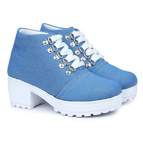 Buy HimQuen Boot Denim Style Casual Outdoor High Heel Ankle for Women ...