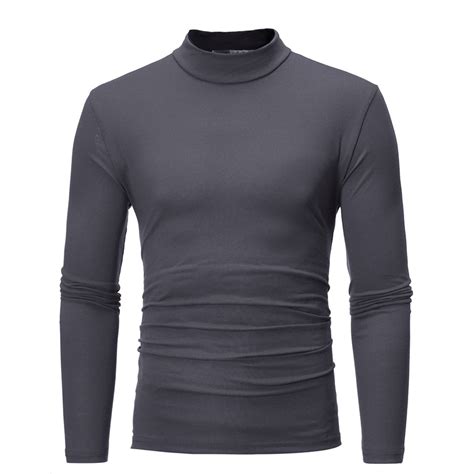 Leadmall Mock Turtleneck For Men Long Sleeve Stand-up Collar Blouse ...