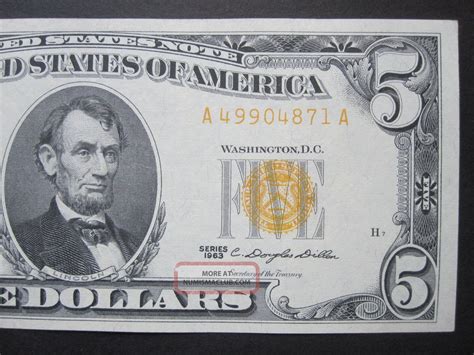 United States 1963 $5 Red Seal Five Dollar Legal Tender Yellow Seal