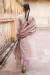 Buy Purple Crepe, Cotton, Organza Beads, Mirrors V-neck Floral ...