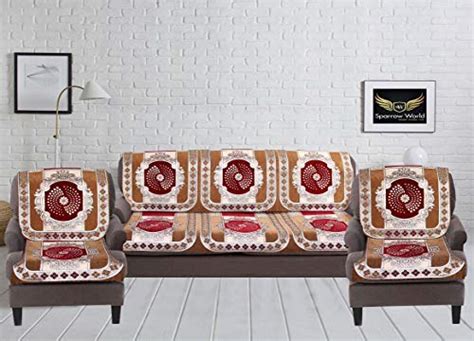 Sparrow World Luxurious Chenille Sofa Covers Set for 5 Seater Sofa for ...