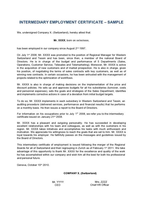 Template Certificate Of Employment