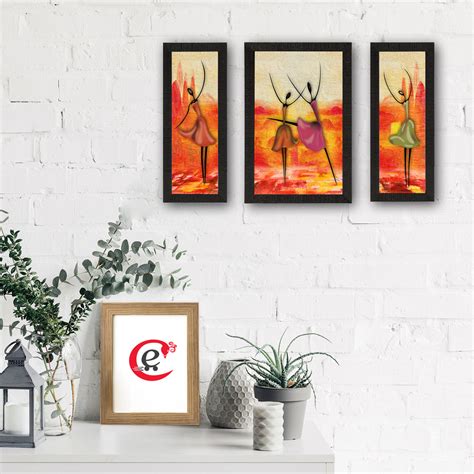 Set of 3 Abstract Dancing Lady Satin Matt Texture UV Art Painting ...