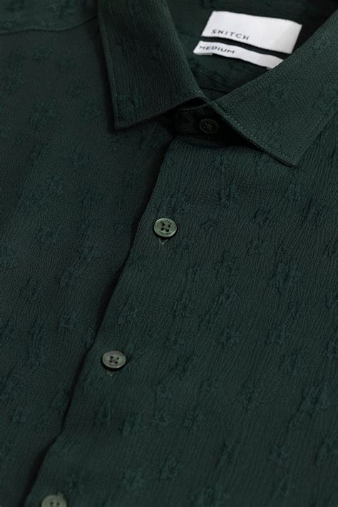 Buy Men's Embossed Self Structure Olive Shirt Online | SNITCH