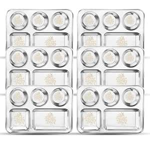 Buy JSI Set of 6 Stainless Steel Dinnerware Plates | 5 in 1 Compartment ...