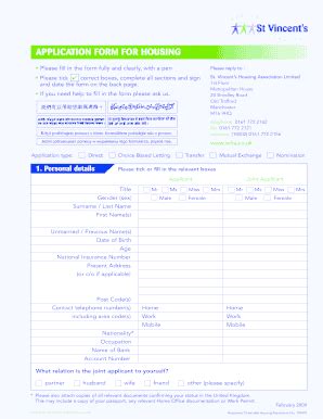 Application Form For Housing - St Vincent&amp;#39;s Housing Association ...