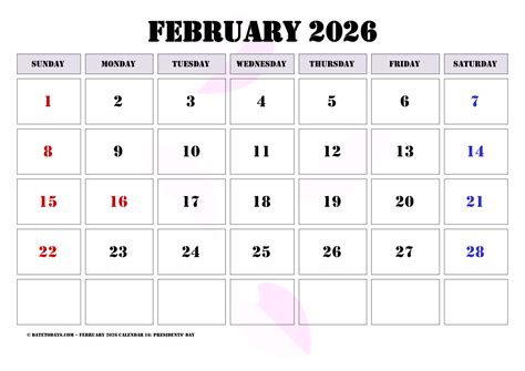 February 2026 Calendar with US Holidays - Printable PDF's