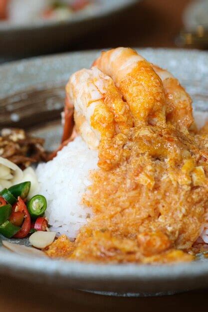 Shrimp and rice thai food dish menu local street food in thailand ...