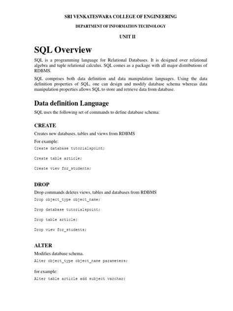 Image result for SQL Data Definition Example