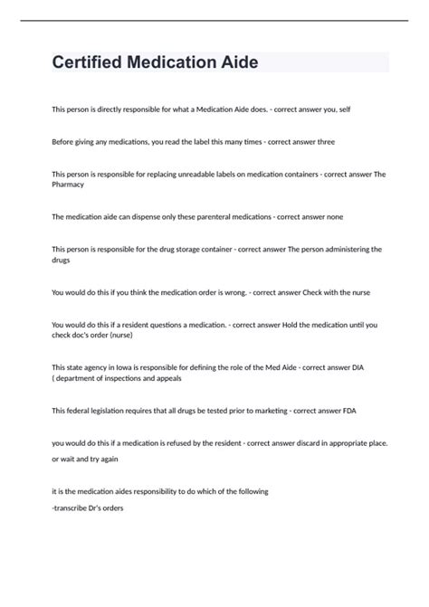 Certified Medication Aide questions and answers 100% correct 2024 ...