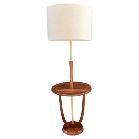 Mid-Century Modern Walnut and Cast Metal Side Table Floor Lamp at 1stDibs