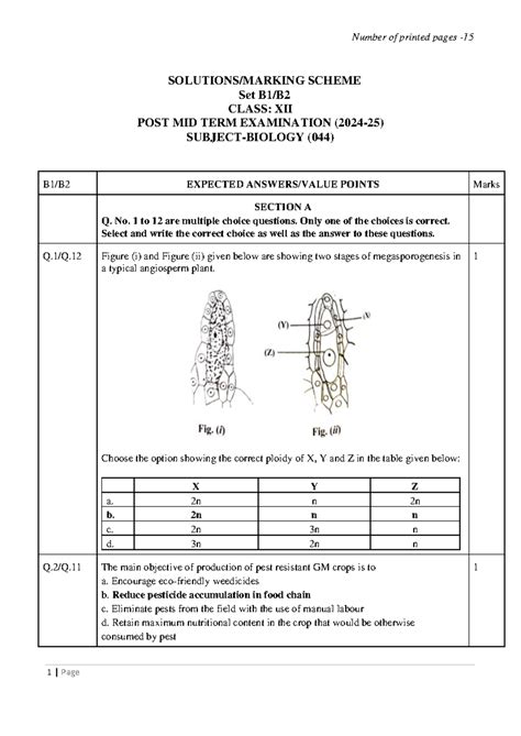 Biology Class XII Post Mid Term Exam (044) Question Paper with Answers ...
