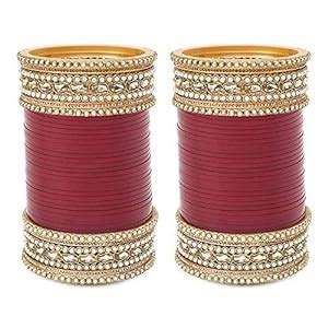 Buy Chottey Lal & Sons Bridal Punjabi Choora Maroon Bangles for Women's ...