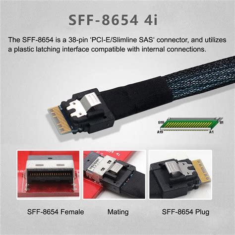 SF-078 50cm MCIO PCI-E 4i 38Pin Male to SFF-8654 Slimline 4X Adapter ...