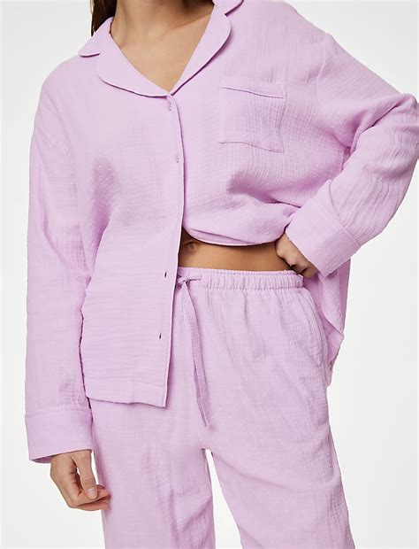 Buy Pure Cotton Dobby Muslin Pyjama Set at Marks & Spencer