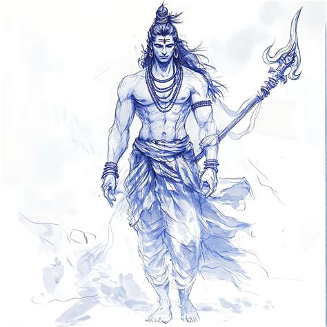 Blue Ink Illustration of Shiva Hindu God of Destruction | Premium AI-generated image
