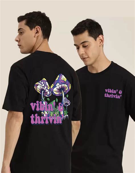 Vibin' & Thrivn' Black Oversized Back Back Graphic Printed Tshirt – Veirdo