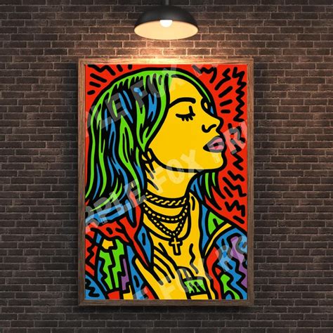 Billie Eilish Digital Art Print | Keith Haring-inspired Pop Art | Bad ...