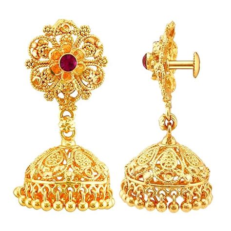 MEENAZ Jhumka: 22k (916) & Earrings: 24k (999) Traditional South Indian ...