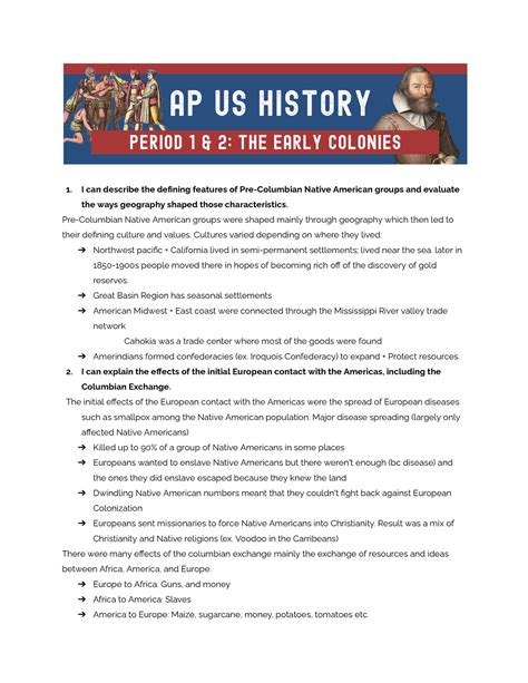 Apush study guide 1 - I can describe the defining features of Pre ...