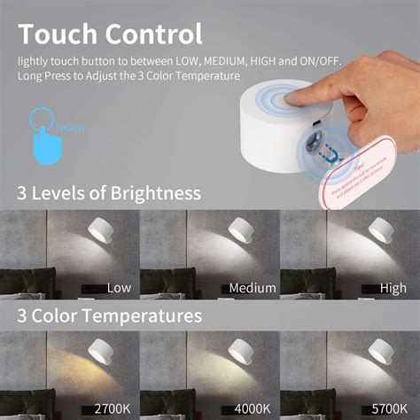 Buy SNPDE Cordless LED Wall Mounted Light with USB-C Charging & 360 ...