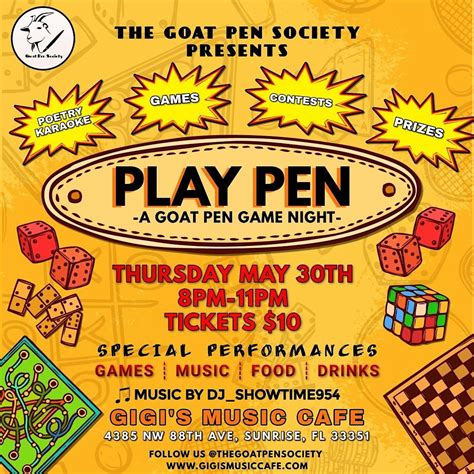 Play Pen - A GOATPen Game Night, Gigi's Music Café, Sunrise, 30 May ...