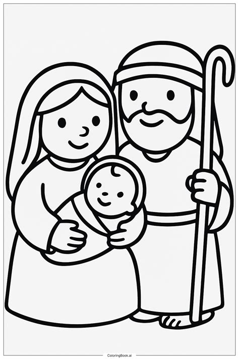 Baby Jesus With Mary And Joseph Coloring Page (Free PDF&PNG Printable)