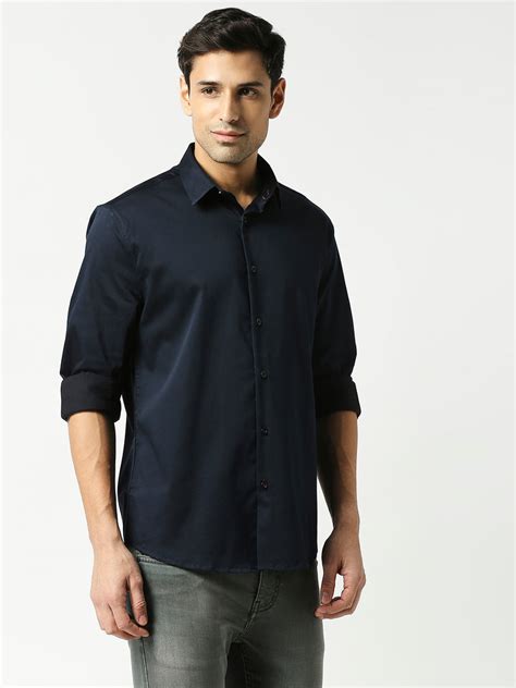 Navy Blue Satin Lycra Shirt – Dragon Hill Lifestyle
