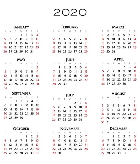 2020年カレンダー 無料画像 - Public Domain Pictures