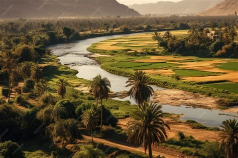 Premium AI Image | The Nile River in Egypt flows next to a farmland and ...