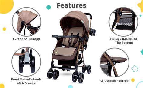 Buy 1st Step Caramel Baby Pram Cum Stroller with 5 Point Safety Harness ...