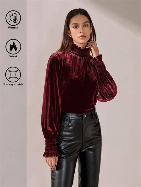 BizChic Turtleneck Velvet T-Shirt, Fashionable Commuter Top, Romantic ...