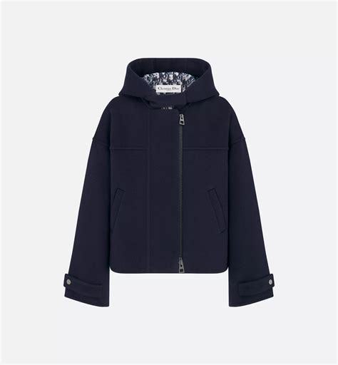 Zipped Peacoat with Hood Navy Blue Double-Sided Virgin Wool and Silk | DIOR
