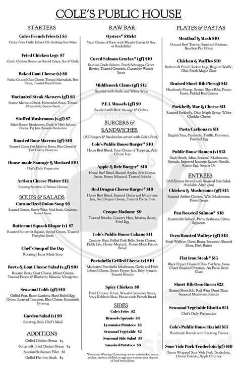 Menu for Cole's Public House in Amherst, OH | Sirved